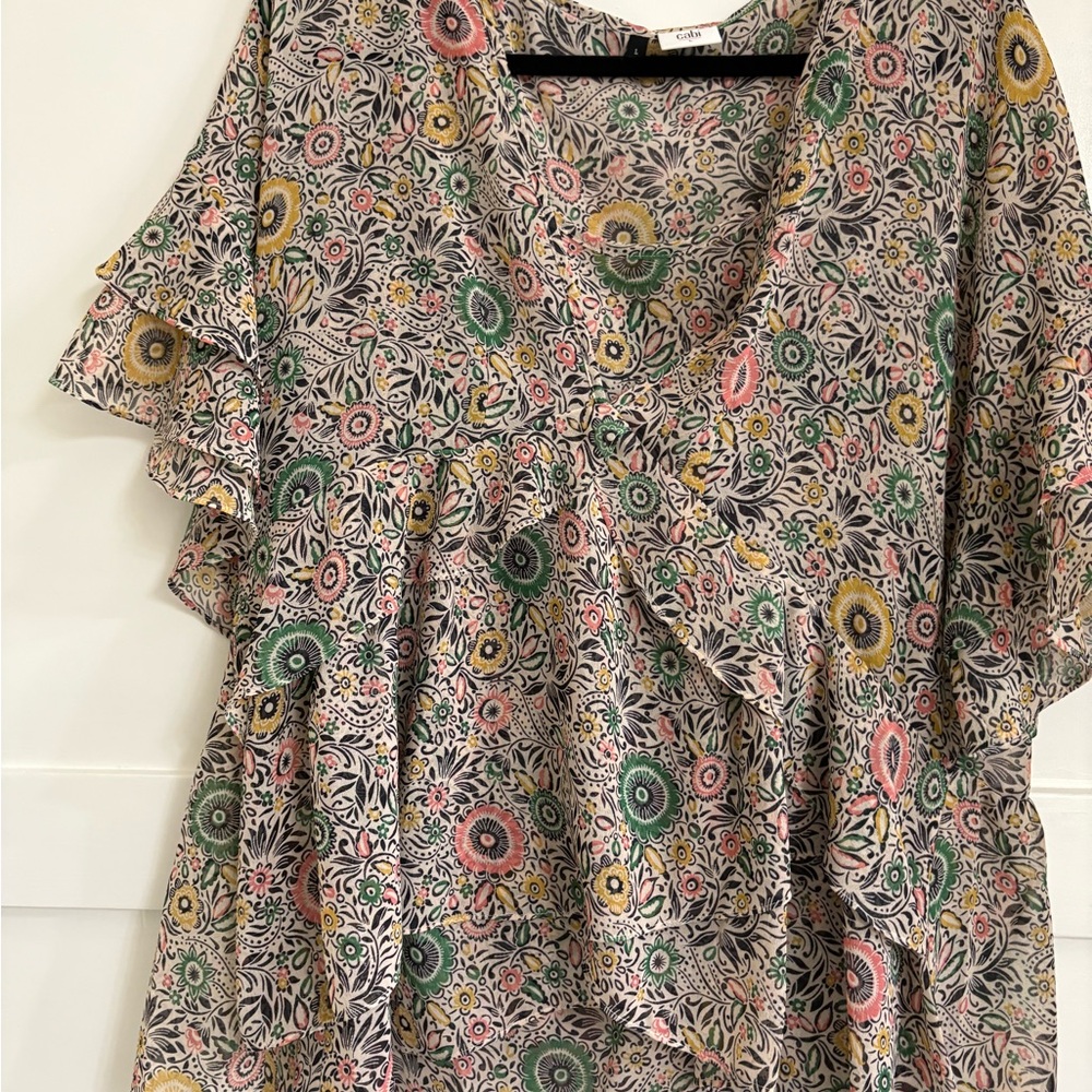 CAbi Multicolor Floral Ruffle Blouse